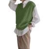 imageWomens V Neck Sweater Vest Oversized Sleeveless Loose Knit Tops Cable Sleeveless SweaterGreen
