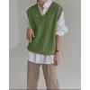 imageWomens V Neck Sweater Vest Oversized Sleeveless Loose Knit Tops Cable Sleeveless SweaterGreen