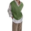 imageWomens V Neck Sweater Vest Oversized Sleeveless Loose Knit Tops Cable Sleeveless SweaterGreen