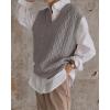 imageWomens V Neck Sweater Vest Oversized Sleeveless Loose Knit Tops Cable Sleeveless SweaterGrey