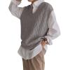 imageWomens V Neck Sweater Vest Oversized Sleeveless Loose Knit Tops Cable Sleeveless SweaterGrey