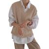 imageWomens V Neck Sweater Vest Oversized Sleeveless Loose Knit Tops Cable Sleeveless SweaterKhaki