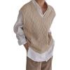 imageWomens V Neck Sweater Vest Oversized Sleeveless Loose Knit Tops Cable Sleeveless SweaterKhaki