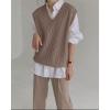 imageWomens V Neck Sweater Vest Oversized Sleeveless Loose Knit Tops Cable Sleeveless SweaterLight Brown