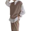 imageWomens V Neck Sweater Vest Oversized Sleeveless Loose Knit Tops Cable Sleeveless SweaterLight Brown