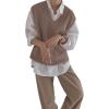 imageWomens V Neck Sweater Vest Oversized Sleeveless Loose Knit Tops Cable Sleeveless SweaterLight Brown