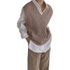 imageWomens V Neck Sweater Vest Oversized Sleeveless Loose Knit Tops Cable Sleeveless SweaterLight Brown