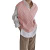 imageWomens V Neck Sweater Vest Oversized Sleeveless Loose Knit Tops Cable Sleeveless SweaterPink
