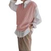 imageWomens V Neck Sweater Vest Oversized Sleeveless Loose Knit Tops Cable Sleeveless SweaterPink
