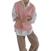 imageWomens V Neck Sweater Vest Oversized Sleeveless Loose Knit Tops Cable Sleeveless SweaterPink