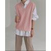 imageWomens V Neck Sweater Vest Oversized Sleeveless Loose Knit Tops Cable Sleeveless SweaterPink