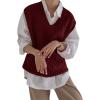 imageWomens V Neck Sweater Vest Oversized Sleeveless Loose Knit Tops Cable Sleeveless SweaterRed