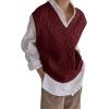 imageWomens V Neck Sweater Vest Oversized Sleeveless Loose Knit Tops Cable Sleeveless SweaterRed