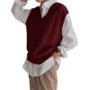 imageWomens V Neck Sweater Vest Oversized Sleeveless Loose Knit Tops Cable Sleeveless SweaterRed