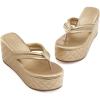 imageWomens Platform Wedge Slides Sandals Open Toe Slip on FlipFlops Comfort Summer Beach Casual Wedges ShoesGold