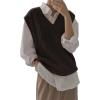 imageWomens V Neck Sweater Vest Oversized Sleeveless Loose Knit Tops Cable Sleeveless SweaterCoffee