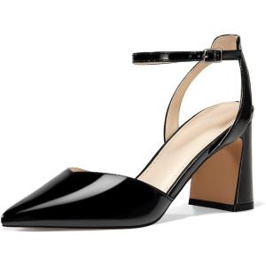 imageJuliet Holy Womens Closed Toe Heels Chunky Block Heel Ankle Strap Pumps Slingback Heeled SandalsBright Black
