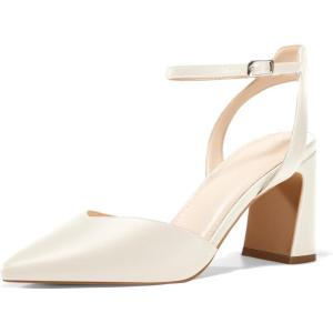 imageJuliet Holy Womens Closed Toe Heels Chunky Block Heel Ankle Strap Pumps Slingback Heeled SandalsCream
