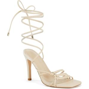 imageJuliet Holy Womens Lace Up Heeled Sandals Square Open Toe Stiletto Heels Strappy Summer Dressy ShoesBeige