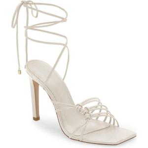 imageJuliet Holy Womens Lace Up Heeled Sandals Square Open Toe Stiletto Heels Strappy Summer Dressy ShoesWhite