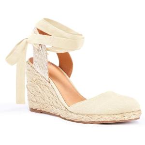 imageJuliet Holy Womens Lace up Espadrilles Closed Toe Wedges Sandals Strappy Slingback Platform HeelsBeige