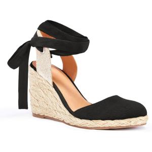 imageJuliet Holy Womens Lace up Espadrilles Closed Toe Wedges Sandals Strappy Slingback Platform HeelsBlack