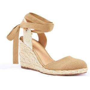 imageJuliet Holy Womens Lace up Espadrilles Closed Toe Wedges Sandals Strappy Slingback Platform HeelsKhaki
