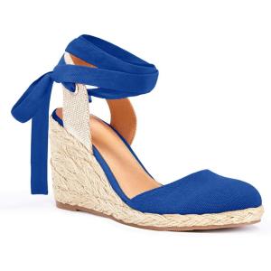 imageJuliet Holy Womens Lace up Espadrilles Closed Toe Wedges Sandals Strappy Slingback Platform HeelsNavy