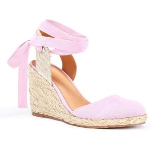 imageJuliet Holy Womens Lace up Espadrilles Closed Toe Wedges Sandals Strappy Slingback Platform HeelsPink