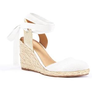 imageJuliet Holy Womens Lace up Espadrilles Closed Toe Wedges Sandals Strappy Slingback Platform HeelsWhite