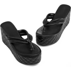 imageWomens Platform Wedge Slides Sandals Open Toe Slip on FlipFlops Comfort Summer Beach Casual Wedges ShoesBlack