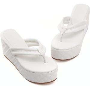 imageWomens Platform Wedge Slides Sandals Open Toe Slip on FlipFlops Comfort Summer Beach Casual Wedges ShoesWhite