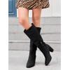 imageJuliet Holy Womens Knee High Boots Chunky Block Heel Wide Calf Round Toe Side Zipper Fashion Dress BootBlack