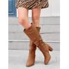 imageJuliet Holy Womens Knee High Boots Chunky Block Heel Wide Calf Round Toe Side Zipper Fashion Dress BootDark Brown