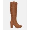 imageJuliet Holy Womens Knee High Boots Chunky Block Heel Wide Calf Round Toe Side Zipper Fashion Dress BootDark Brown