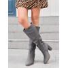 imageJuliet Holy Womens Knee High Boots Chunky Block Heel Wide Calf Round Toe Side Zipper Fashion Dress BootGrey