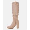 imageJuliet Holy Womens Knee High Boots Chunky Block Heel Wide Calf Round Toe Side Zipper Fashion Dress BootKhaki