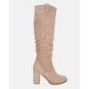 imageJuliet Holy Womens Knee High Boots Chunky Block Heel Wide Calf Round Toe Side Zipper Fashion Dress BootKhaki