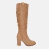 imageJuliet Holy Womens Knee High Boots Chunky Block Heel Wide Calf Round Toe Side Zipper Fashion Dress BootLight Brown