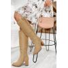 imageJuliet Holy Womens Knee High Boots Chunky Block Heel Wide Calf Round Toe Side Zipper Fashion Dress BootLight Khaki