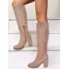 imageJuliet Holy Womens Knee High Boots Chunky Block Heel Wide Calf Round Toe Side Zipper Fashion Dress BootNude