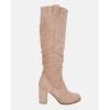 imageJuliet Holy Womens Knee High Boots Chunky Block Heel Wide Calf Round Toe Side Zipper Fashion Dress BootNude