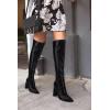 imageJuliet Holy Womens Pointed Toe Kneehigh Boot Wide Calf Chunky Block Side Zipper Gogo BootsBlack