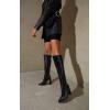 imageJuliet Holy Womens Pointed Toe Kneehigh Boot Wide Calf Chunky Block Side Zipper Gogo BootsBlack