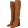 imageJuliet Holy Womens Pointed Toe Kneehigh Boot Wide Calf Chunky Block Side Zipper Gogo BootsLight Brown