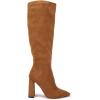 imageJuliet Holy Womens Pointed Toe Kneehigh Boot Wide Calf Chunky Block Side Zipper Gogo BootsLight Brown