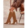 imageJuliet Holy Womens Pointed Toe Kneehigh Boot Wide Calf Chunky Block Side Zipper Gogo BootsLight Brown