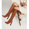 imageJuliet Holy Womens Pointed Toe Kneehigh Boot Wide Calf Chunky Block Side Zipper Gogo BootsOrange Brown