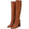 imageJuliet Holy Womens Pointed Toe Kneehigh Boot Wide Calf Chunky Block Side Zipper Gogo BootsOrange Brown