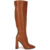 imageJuliet Holy Womens Pointed Toe Kneehigh Boot Wide Calf Chunky Block Side Zipper Gogo BootsOrange Brown